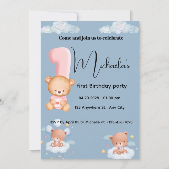 Little Cutie panda 1st Birthday Invitation (Front)