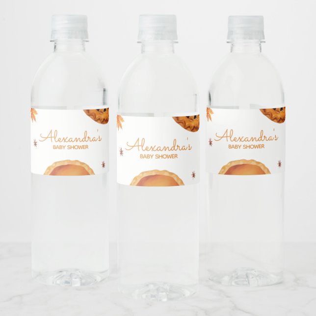 Little Cutie Pie Autumn Baby Shower Water Bottle Label (Bottles)