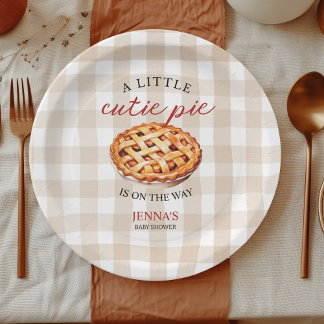 Little Cutie Pie Baby Shower Gingham Fall Paper Plate