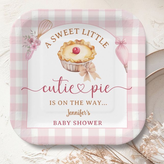 Little Cutie Pie Baby Shower Girl Pink  Paper Plate (Creator Uploaded)