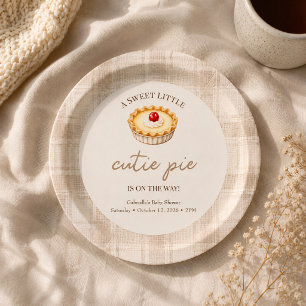 Little Cutie Pie Cherry Gingham Fall Baby Shower Paper Plate
