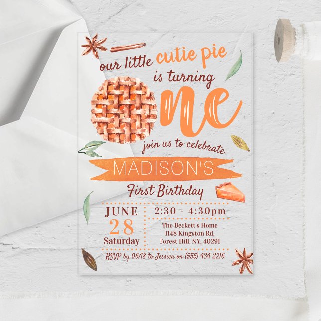 Little Cutie Pie Fall 1st Birthday Acrylic Invitations (Creator Uploaded)