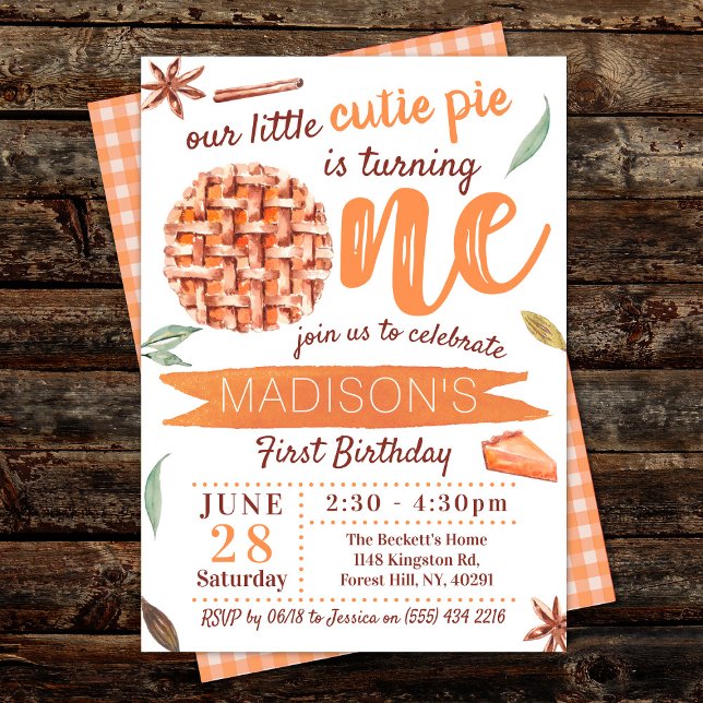 Little Cutie Pie Fall 1st Birthday Invitation (Creator Uploaded)
