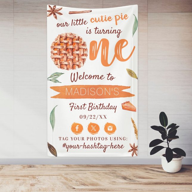 Little Cutie Pie Fall 1st Birthday Party Welcome Banner (Creator Uploaded)