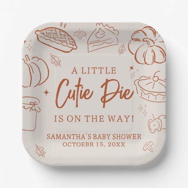 Little Cutie Pie Fall Baby Shower Paper Plate (Front)