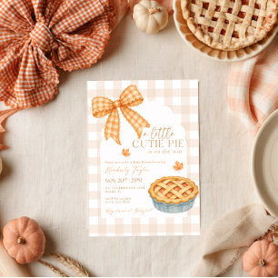 Little Cutie Pie Fall Gingham Bow Baby Shower Invitation