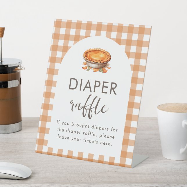 Little Cutie Pie Fall Gingham Diaper Raffle  Pedestal Sign (In SItu)