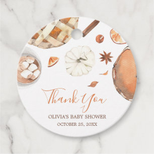 Little Cutie Pie Fall Pumpkin Baby Shower Round Favour Tags