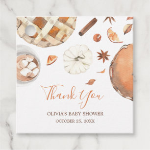 Little Cutie Pie Fall Pumpkin Baby Shower Square Favour Tags