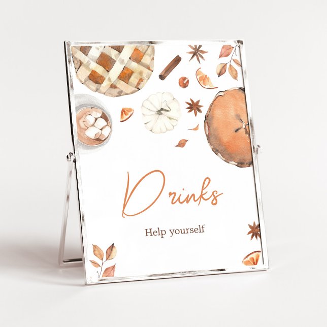Little Cutie Pie Fall Pumpkin Drinks Sign (Pumpkin Pie Baby Shower Drinks Sign)