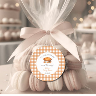 Little Cutie Pie Fall Pumpkin Gingham Baby Shower  Classic Round Sticker