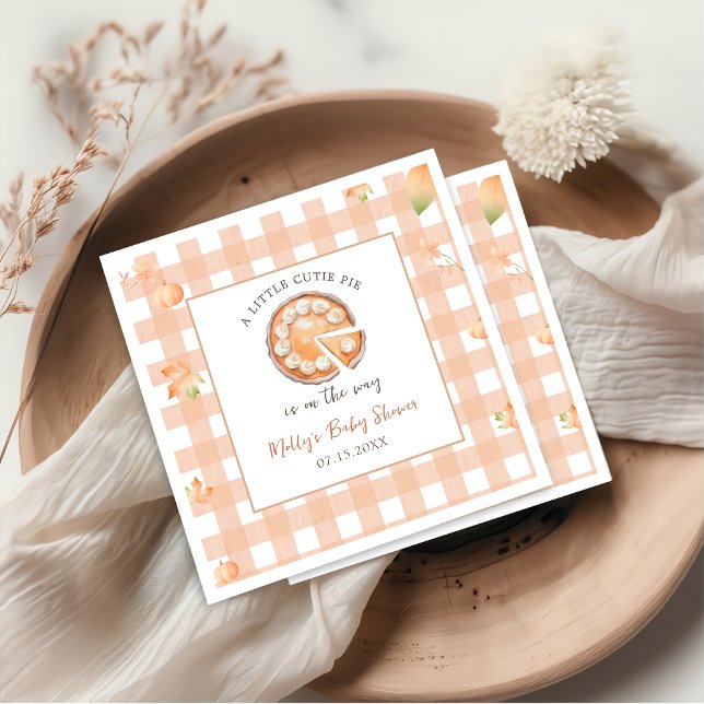 Little Cutie Pie Fall Pumpkin Gingham Baby Shower Napkin (Creator Uploaded)