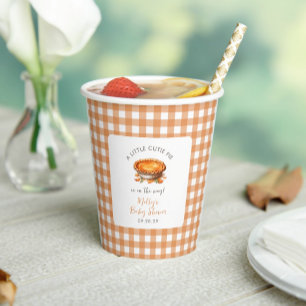 Little Cutie Pie Fall Pumpkin Gingham Baby Shower  Paper Cups