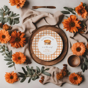 Little Cutie Pie Fall Pumpkin Gingham Baby Shower  Paper Plate