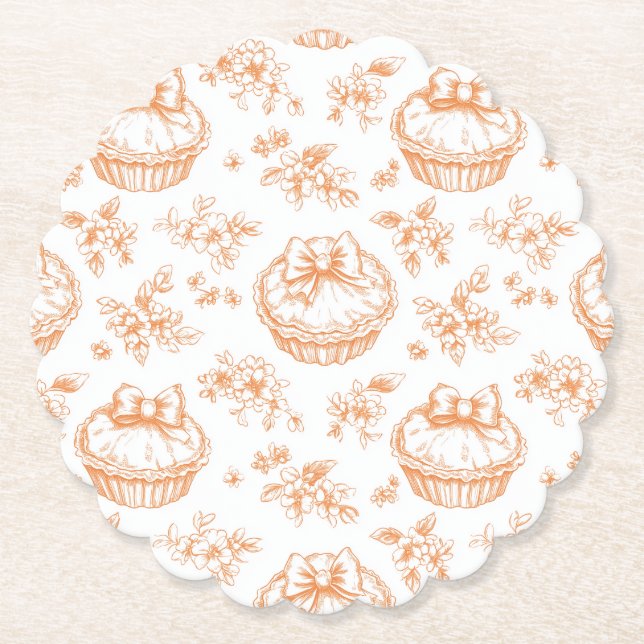 Little Cutie Pie Floral Toile de jouy Baby shower Paper Coaster (Front)