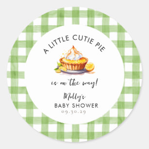 Little Cutie Pie Gingham Baby Shower Classic Round Sticker