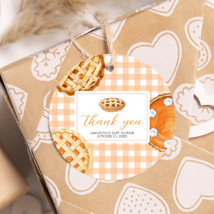 Little Cutie Pie Gingham Baby Shower Round Favour Tags