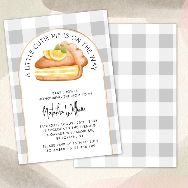 Little Cutie Pie Gingham Plaid Baby Shower Invitation (Creator Uploaded)