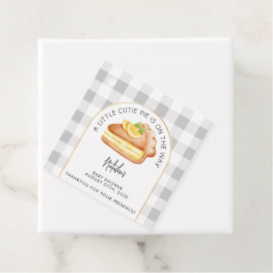 Little Cutie Pie Grey Gingham Plaid Baby Shower Favour Tags