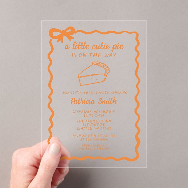 Little Cutie Pie hand draw doodle Fall Baby Shower Acrylic Invitations (Insitu (Handheld))