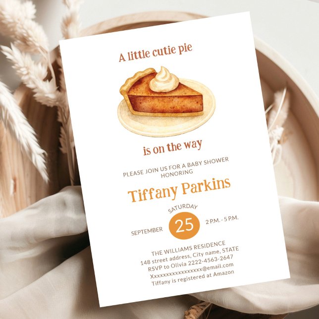 Little Cutie Pie is on the Way Pumpkin baby shower Invitation (Sweet Little Cutie Pie Baby Shower Invitation – Perfect for any season)