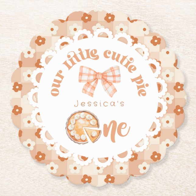 Little cutie Pie is turning One 1st birthday Paper Coaster (Front)