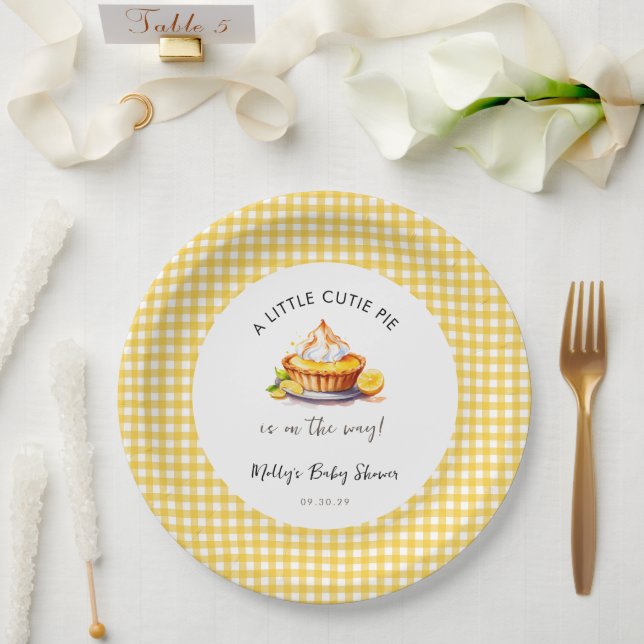 Little Cutie Pie Lemon  Gingham Baby Shower  Paper Plate (Wedding)