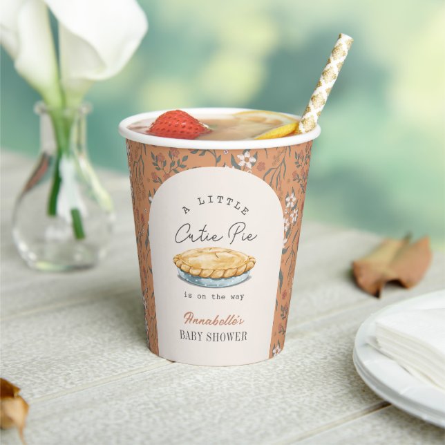 Little Cutie Pie Orange Floral Baby Shower Paper Cups (Insitu)