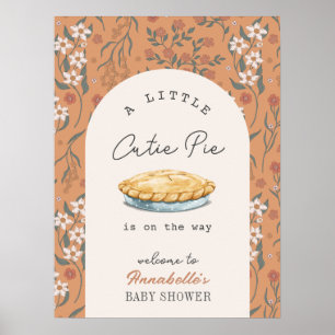 Little Cutie Pie Orange Floral Baby Shower Welcome Poster