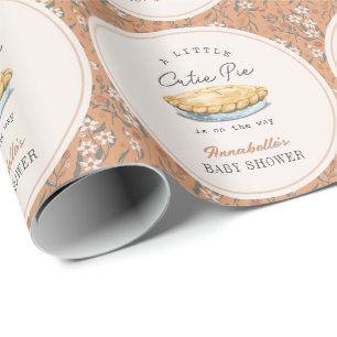 Little Cutie Pie Orange Floral Baby Shower Wrapping Paper