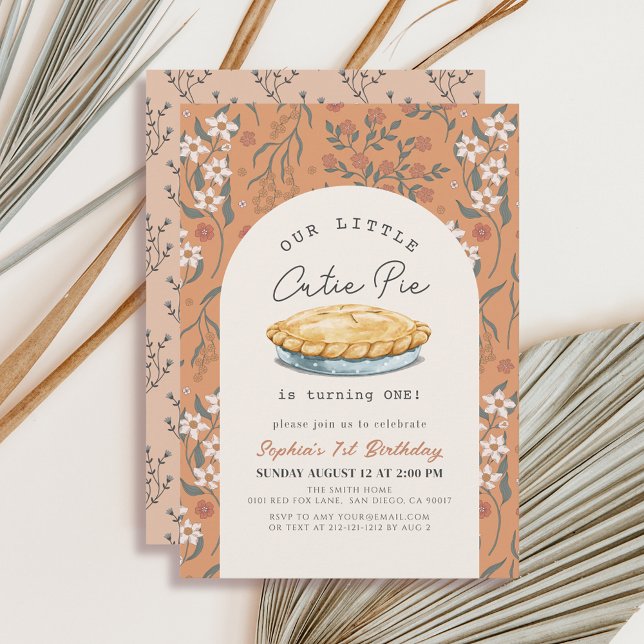 Little Cutie Pie Orange Floral Girl 1st Birthday Invitation (Creator Uploaded)