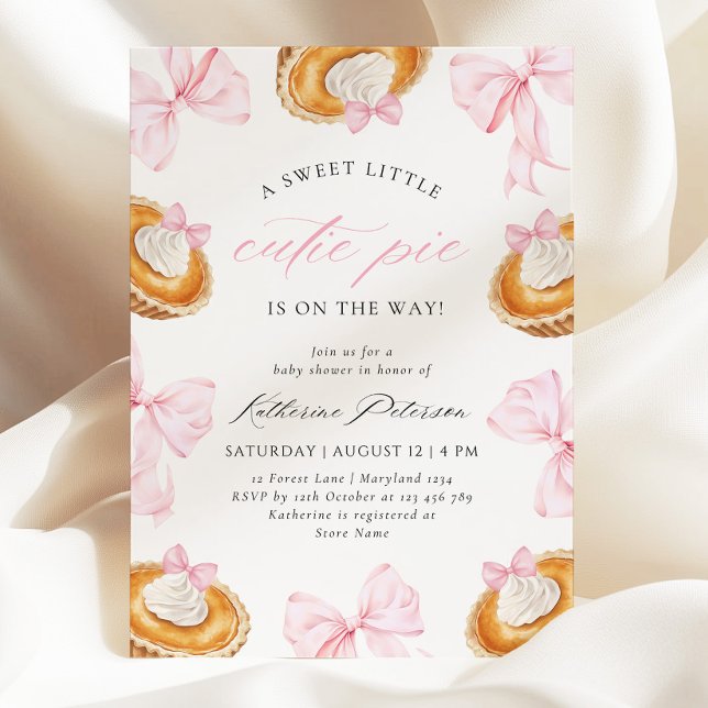Little Cutie Pie Pink Bow Baby Shower Invitation (Creator Uploaded)