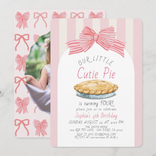 Little Cutie Pie Pink Bow Girl Photo Birthday Invitation