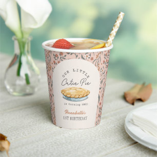 Little Cutie Pie Pink Floral 1st Birthday Paper Cups