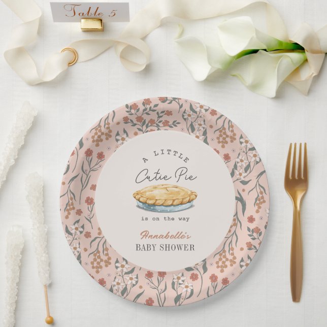 Little Cutie Pie Pink Floral Baby Shower Paper Plate (Wedding)