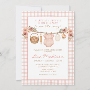 Little Cutie Pie Pink Gingham Girl Baby Shower Inv Invitation