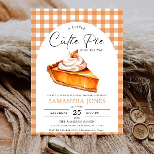 Little Cutie Pie Pumpkin Fall Gingham Baby Shower Invitation
