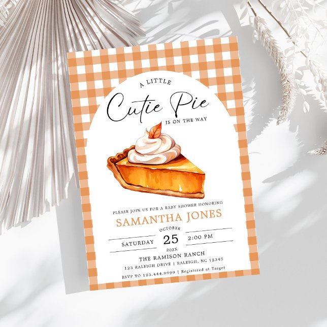 Little Cutie Pie Pumpkin Fall Gingham Baby Shower Invitation (Creator Uploaded)