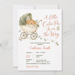 Little Cutie Pie Sage Green Carriage Baby Shower Invitation