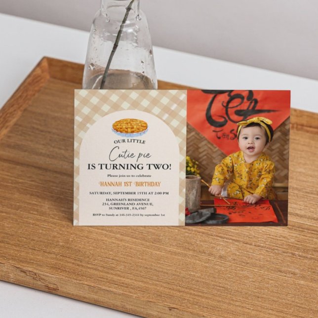 Little Cutie Pie Thanksgiving Plaid 2nd Birthday Invitation (Creator Uploaded)