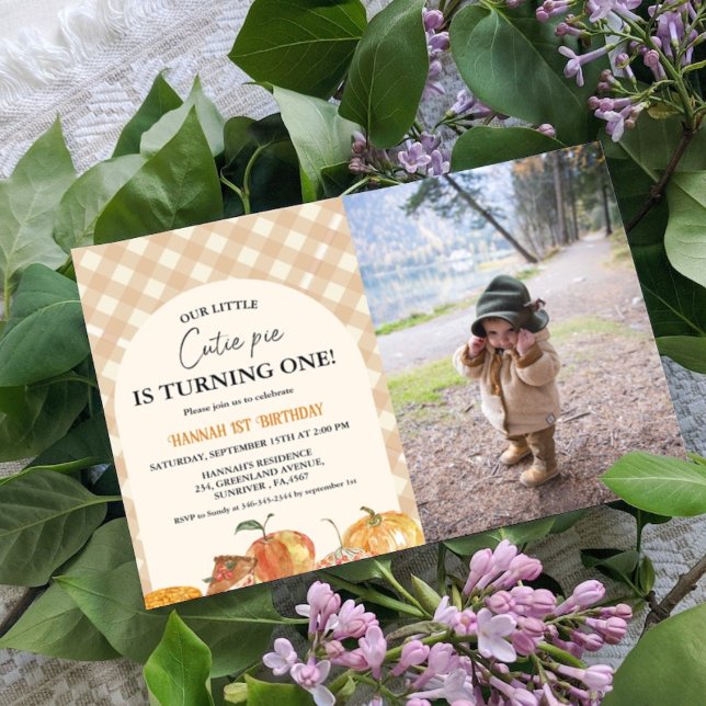 Little Cutie Pie Thanksgiving White 1st Birthday Invitation (Creator Uploaded)