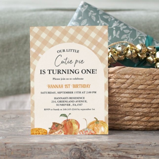 Little Cutie Pie Thanksgiving White 1st Birthday Invitation (Creator Uploaded)