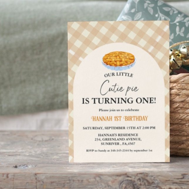 Little Cutie Pie Thanksgiving White 1st Birthday Invitation (Creator Uploaded)