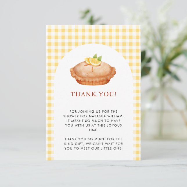 Little Cutie Pie Yellow Baby Shower Thank you Enclosure Card (Standing Front)