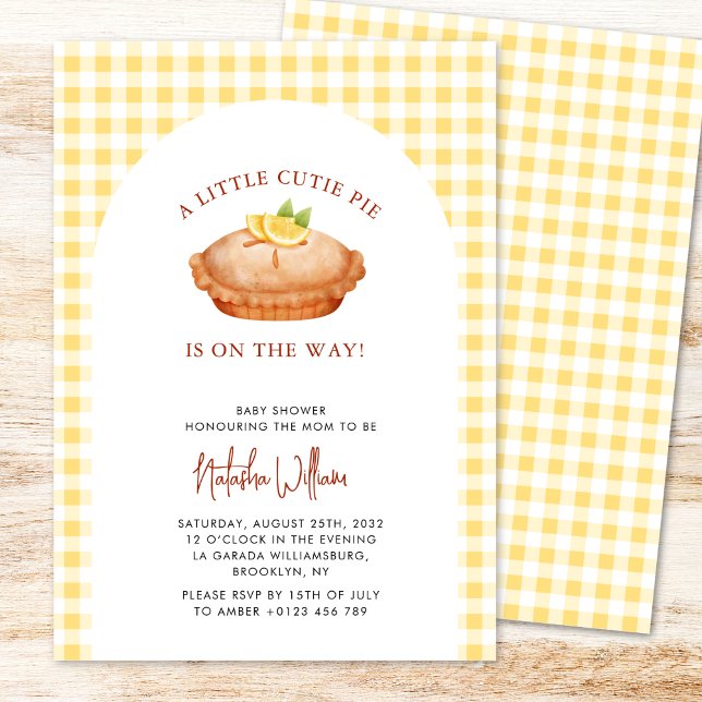 Little Cutie Pie Yellow Chequered Baby Shower Invitation (Creator Uploaded)