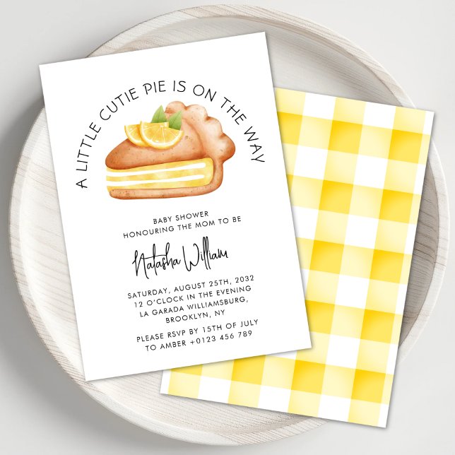 Little Cutie Pie Yellow Gingham Plaid Baby Shower Invitation (Creator Uploaded)