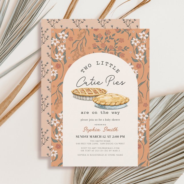 Little Cutie Pies Twins Orange Floral Baby Shower Invitation (Creator Uploaded)