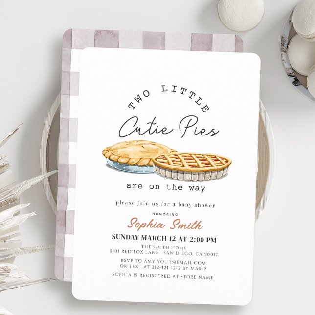 Little Cutie Pies Twins White Gingham Baby Shower Invitation (Creator Uploaded)