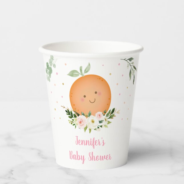 Little Cutie Pink Floral Baby Shower Paper Cups (Front)
