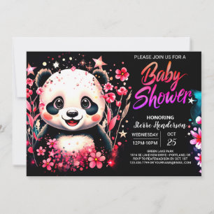 Little Cutie Pink Panda Magic Girl Baby Shower Invitation